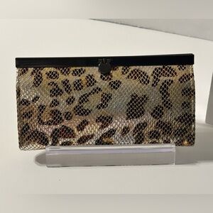 RARE Cach'e Animal Print Faux Leather Snap Lock Clutch Wallet 8x4 CC Holder